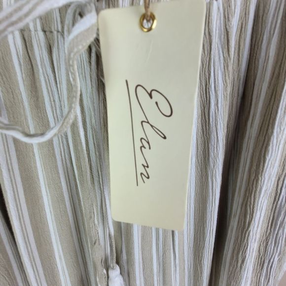 Elan NWT Wide Leg Tousers Tan/White Striped Pants with Pockets & Tassels - Picture 7 of 9